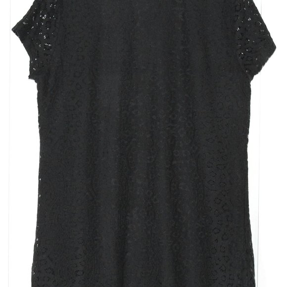 Isaac Mizrahi Live! Women's Short Sleeve Mixed Lace Lined Tunic Top - M - Black - Picture 4 of 7